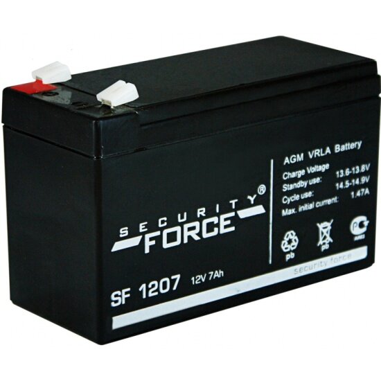 Аккумуляторная батарея Security Force SF 1207 12В 7Ач (12V 7Ah) аккумулятор для детского электромобиля мотоцикла эхолота фонарика