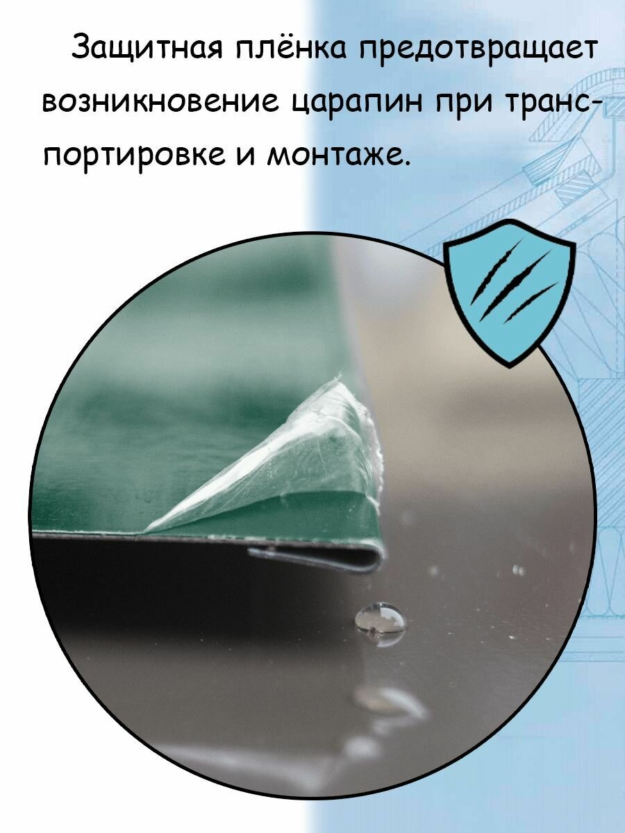 Фартук S6 пристенный накладной 1,25 м (RAL 6005) 10 штук, планка примыкания внакладку зеленая - фотография № 4