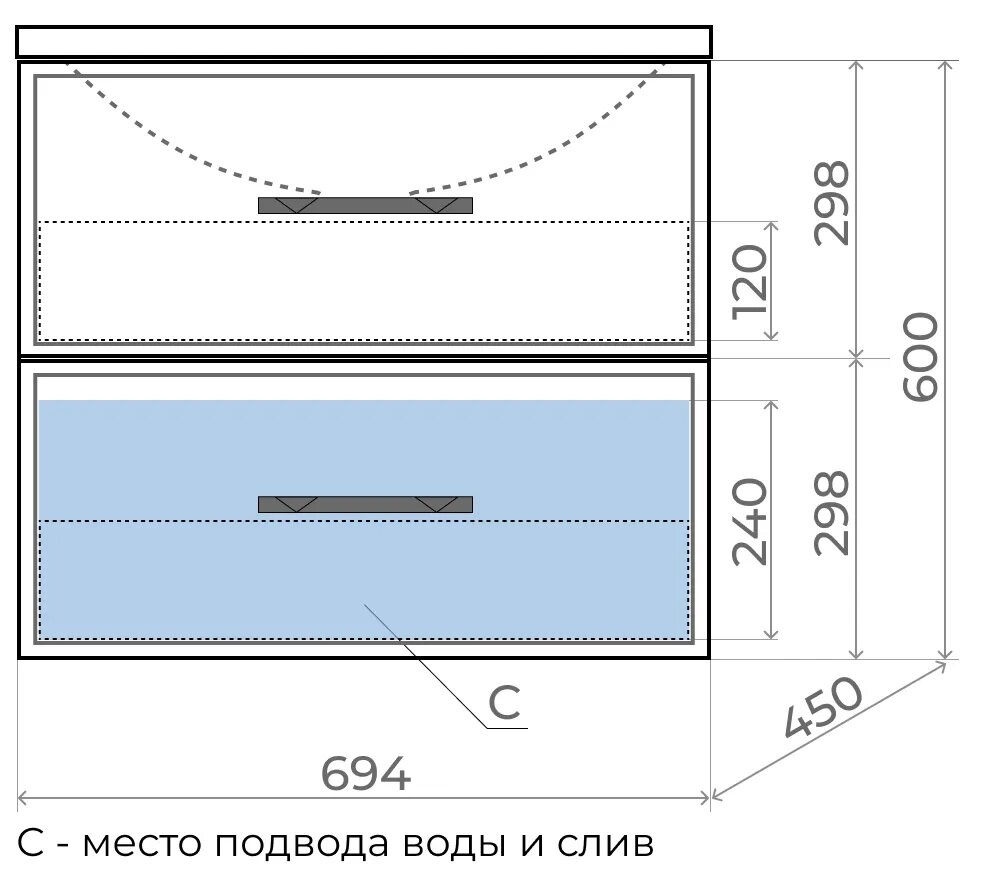 Тумба под раковину Uperwood Foster 70 см, подвесная, серый графит - фотография № 10