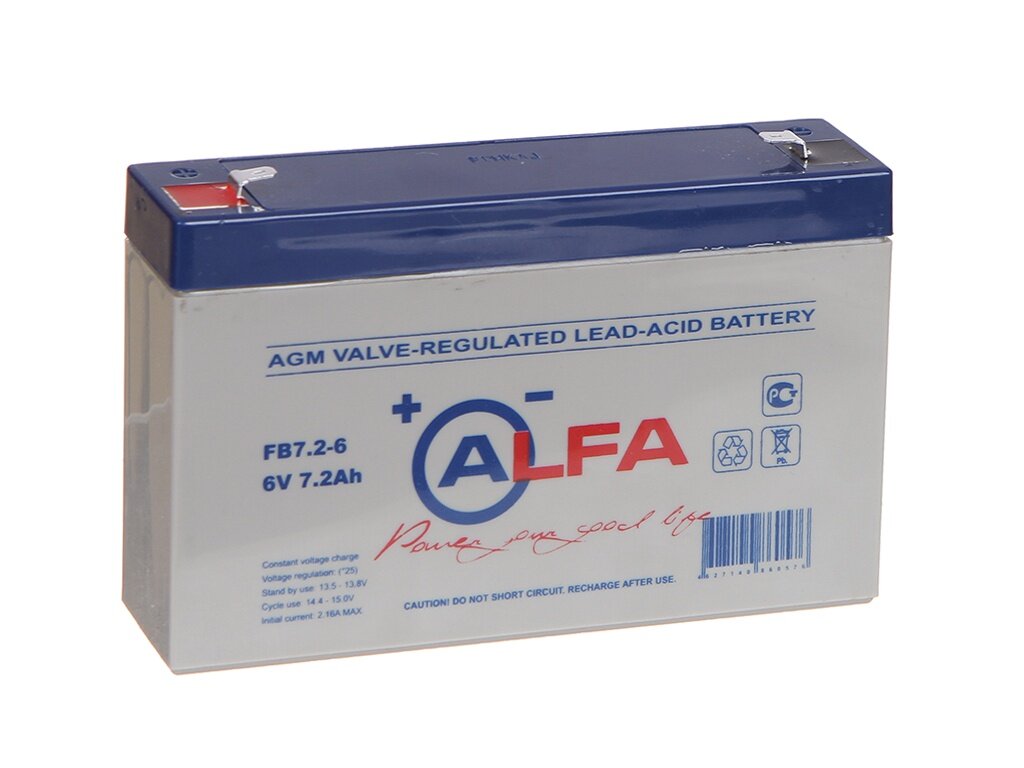 Свинцово-кислотный аккумулятор ALPHA BATTERY FB 7.2-6 (6 В 7.2 Ач)