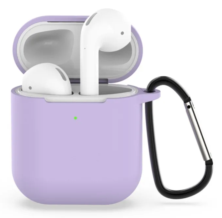 Чехол силиконовый для Airpods 1/Airpods 2 case, сиреневый с карабином (Purple)