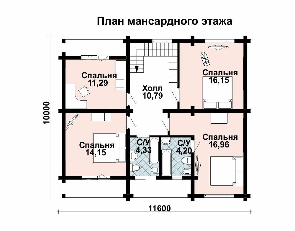 (167м2, 11х10м) Готовый проект двухэтажного дома из бруса с мансардой и крыльцом - AS-2013 - фотография № 4