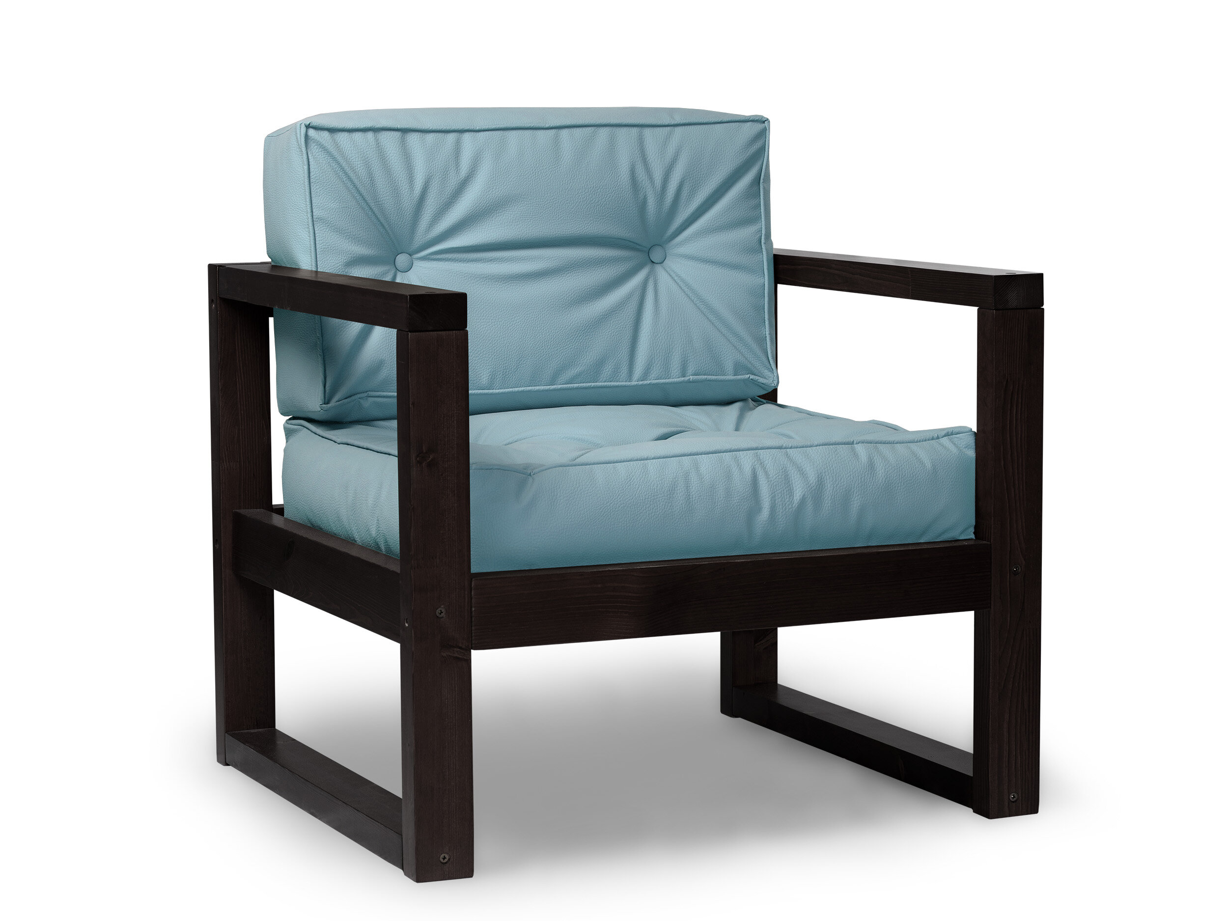 Кресло астер, голубая-венге, кожзам, деревянное, мягкое, для дачи, для кафе и бара, на веранду, в террасу, для бани