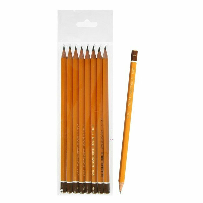 Koh-I-Noor Набор карандашей чернографитных 8 штук, Koh-i-Noor 1500 В-B8, в пакете с европодвесом