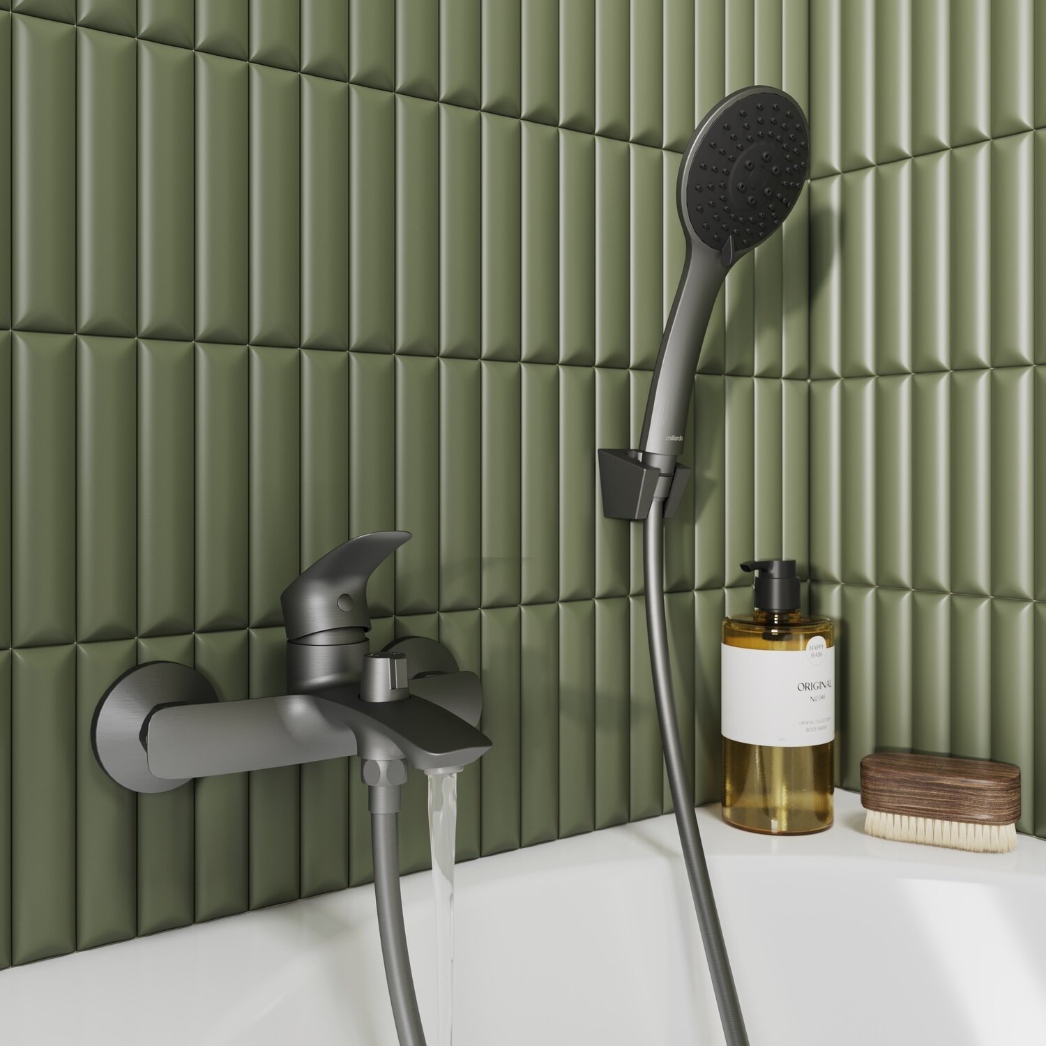 Фото товара на маркетплейсе yandex Смеситель для ванны Milardo Rora RORGM00M02 графит матовый PVD