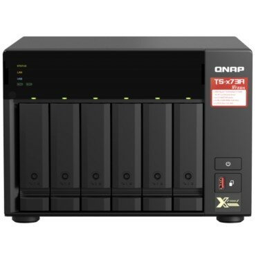 Qnap TS-673A-8G NAS, 6 trays 3,5" 2,5", 2x2,5 GbE BASE-T, 2 x M.2 NVMe 2280 slots, quad-core AMD Ryzen V1500B 2,2 GHz, 8 GB SO-DIMM DDR4 1 x 8 GB up to 64GB 2x32 GB