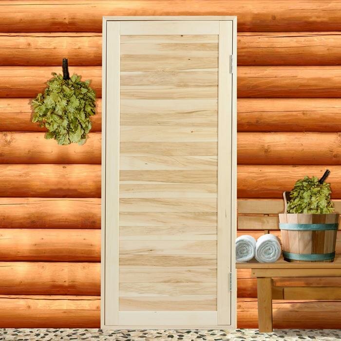 Дверь для бани и сауны из шпунтованной доски, липа Эконом 180х80 см - фотография № 1
