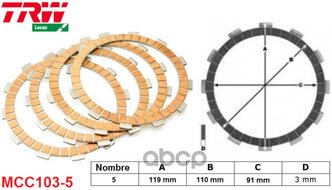 Диски Сцепления (Комплект) Мото Honda Xr125 03-08 / Trx - Ex Sporttrax 250 01-08 TRW арт. MCC103-5