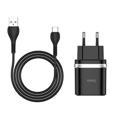 HOCO HC-16293 C12Q/ Сетевое ЗУ + Кабель Type-C 1m/ QC 3.0/ 1 USB/ Выход: 5V_9V_12V, 18W/ Black