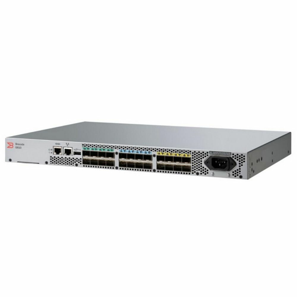 Brocade Коммутатор Brocade Brocade G610S 24-port FC Switch, 8-port licensed, included 8x 32Gb SWL SFP28 transceivers, 1 PS, Rail Kit (+Рельса белая коробка) G610