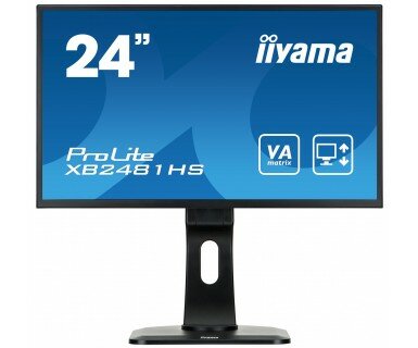 Монитор 23,6" Iiyama ProLite XB2481HS-1 XB2481HS-B1 1920х1080, 6 мс, 250 кд/м2, 12000000:1, 178°/178°, VA, DVI-D (HDCP), HDMI, VGA, SPK, HAS, Pivot