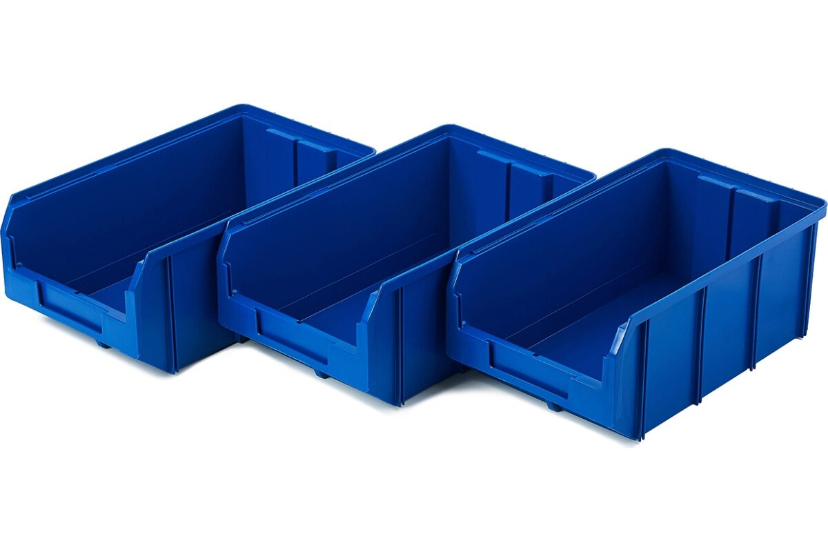 Пластиковый ящик Стелла-техник V-3-К3-синий  342х207х143мм комплект 3 штуки