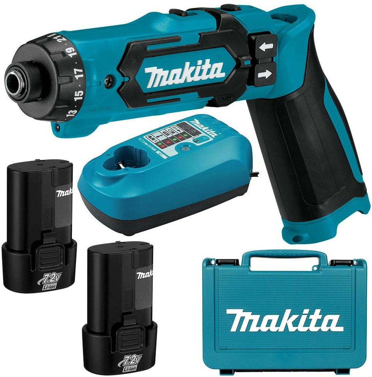 Отвертка аккумуляторная Makita DF012DSE аккумуляторная патрон:шестигранник 6.35 мм (1/4) (кейс в комплекте) - фотография № 1