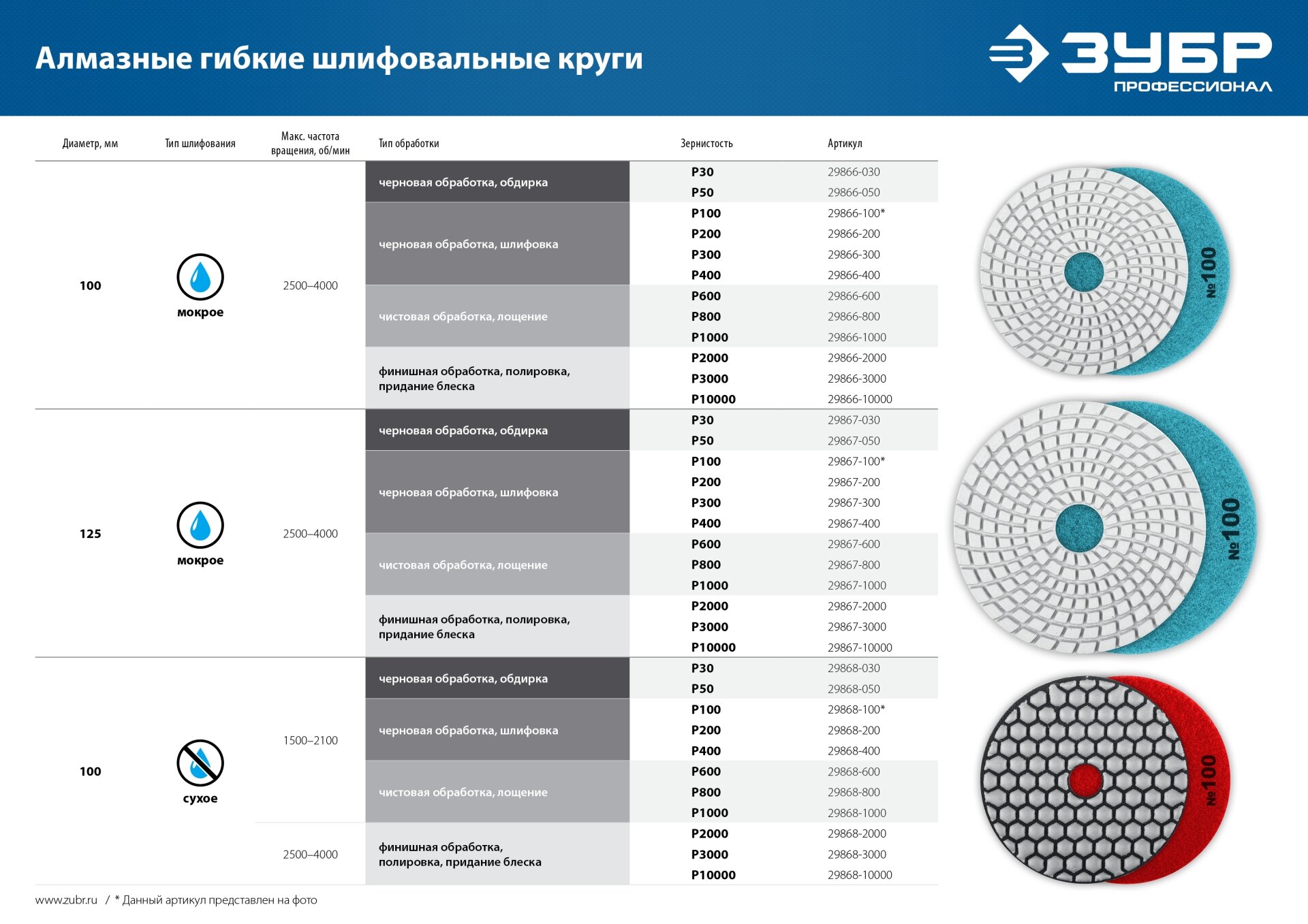 ЗУБР АГШК 100 №200 мокрое шлифование Алмазный гибкий шлифовальный круг (29866-200)