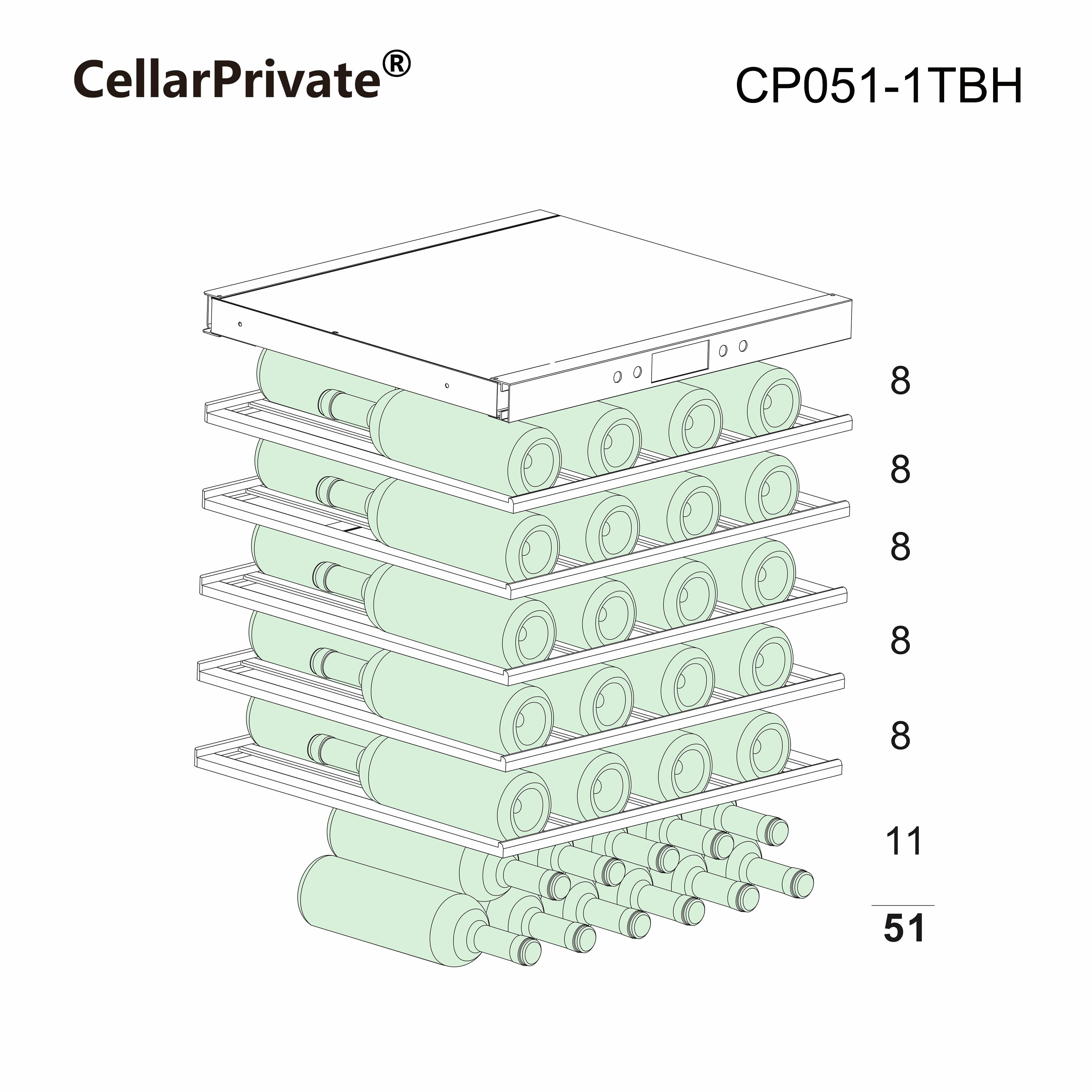 Винный шкаф Cellar Private CP051-1TBH, встраиваемый, однотемпературный, скрытая ручка, 51бут, черный. - фотография № 5