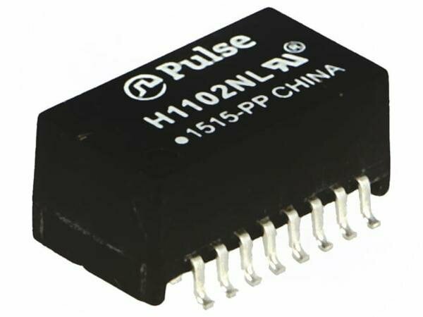 Трансформатор PULSE H1102NL, LAN, SMD, редуктор RX 1 1, TX 1 1, 1,1 дБ, 0-70 градусов, черный, 1шт