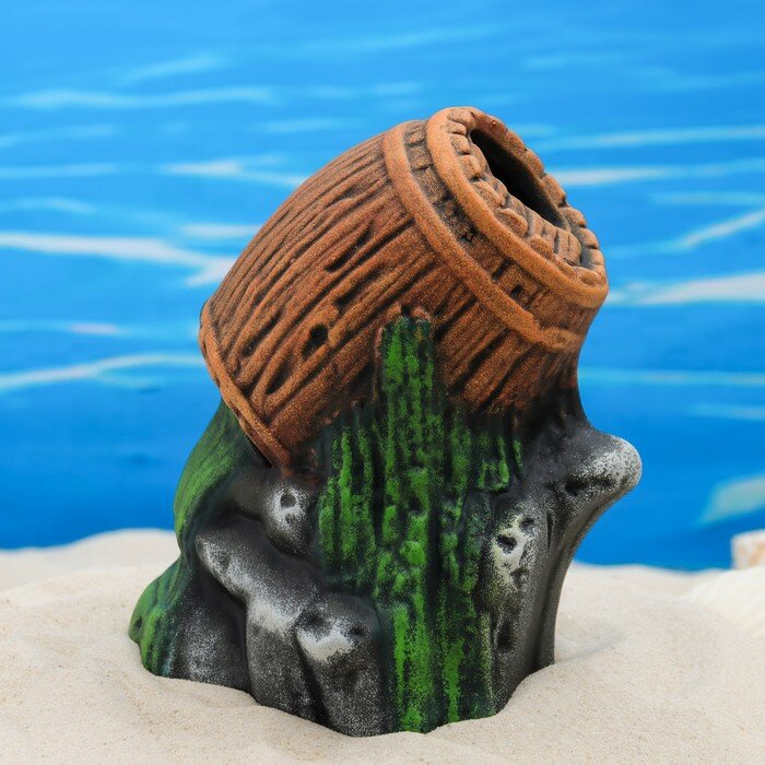Декор для аквариума "Бочка на камнях", керамический, 13 x 10 x 17 см - фотография № 3