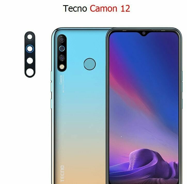 Стекло камеры для Tecno Camon 12 (CC7) черное с синим