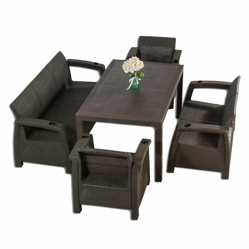 Комплект мебели YALTA BIG FAMILY SOFA 7 SET (Ялта) темно коричневый (без подушек) из пластика под искусственный ротанг - фотография № 1