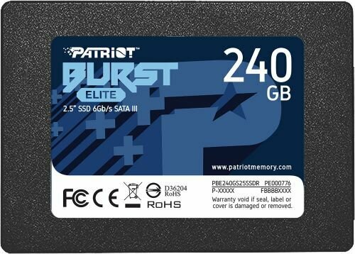 Накопитель SSD 2.5'' Patriot Memory PBE240GS25SSDR Burst Elite 240GB SATA 6Gb/s 3D TLC 450/320MB/s IOPS 40K/40K MTBF 2M