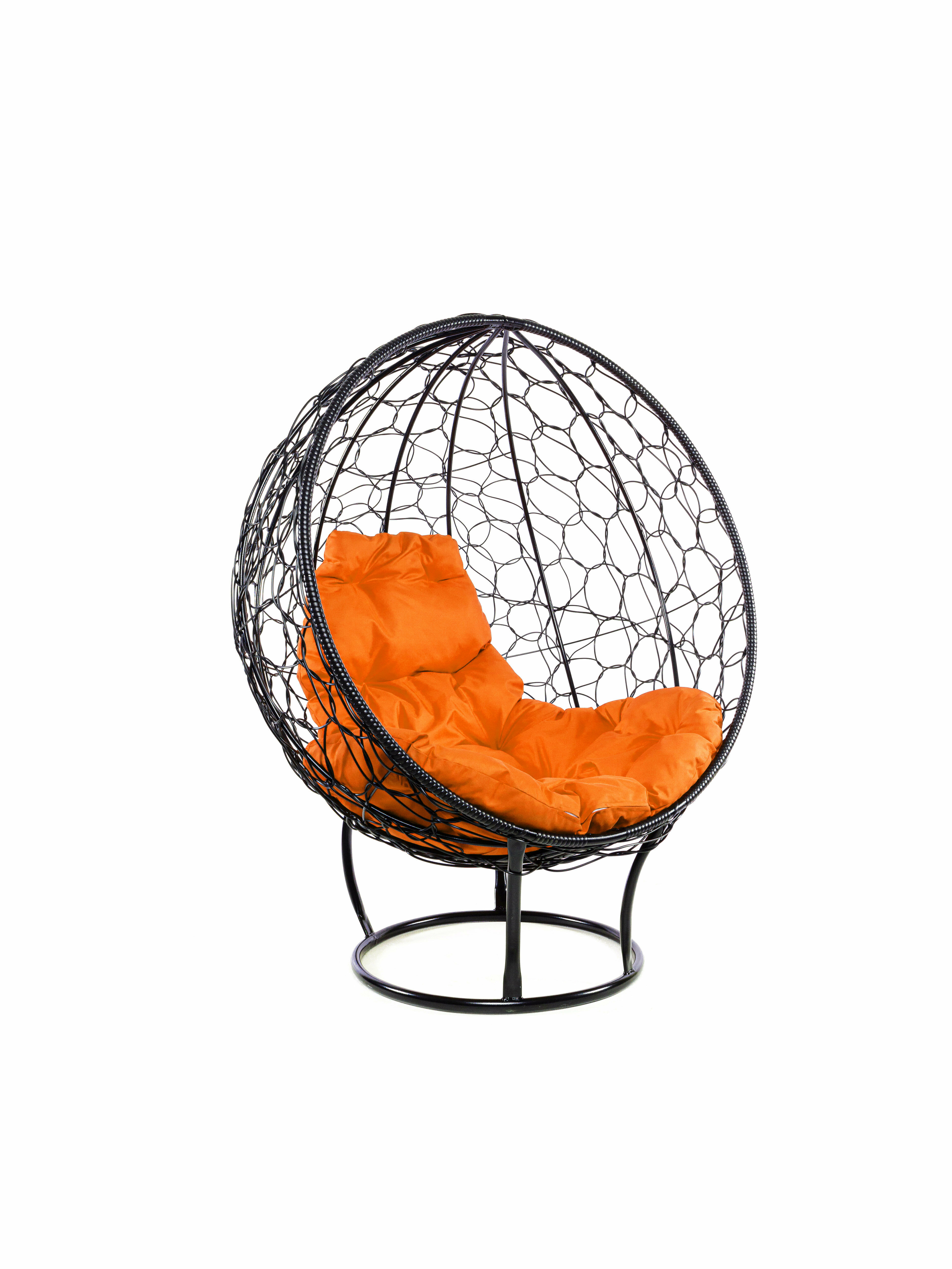 Кресло на подставке ротанг чёрный, оранжевая подушка - фотография № 6