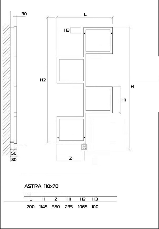 ASTRA-1 водяной дизайн-радиатор 110х70 см Белый