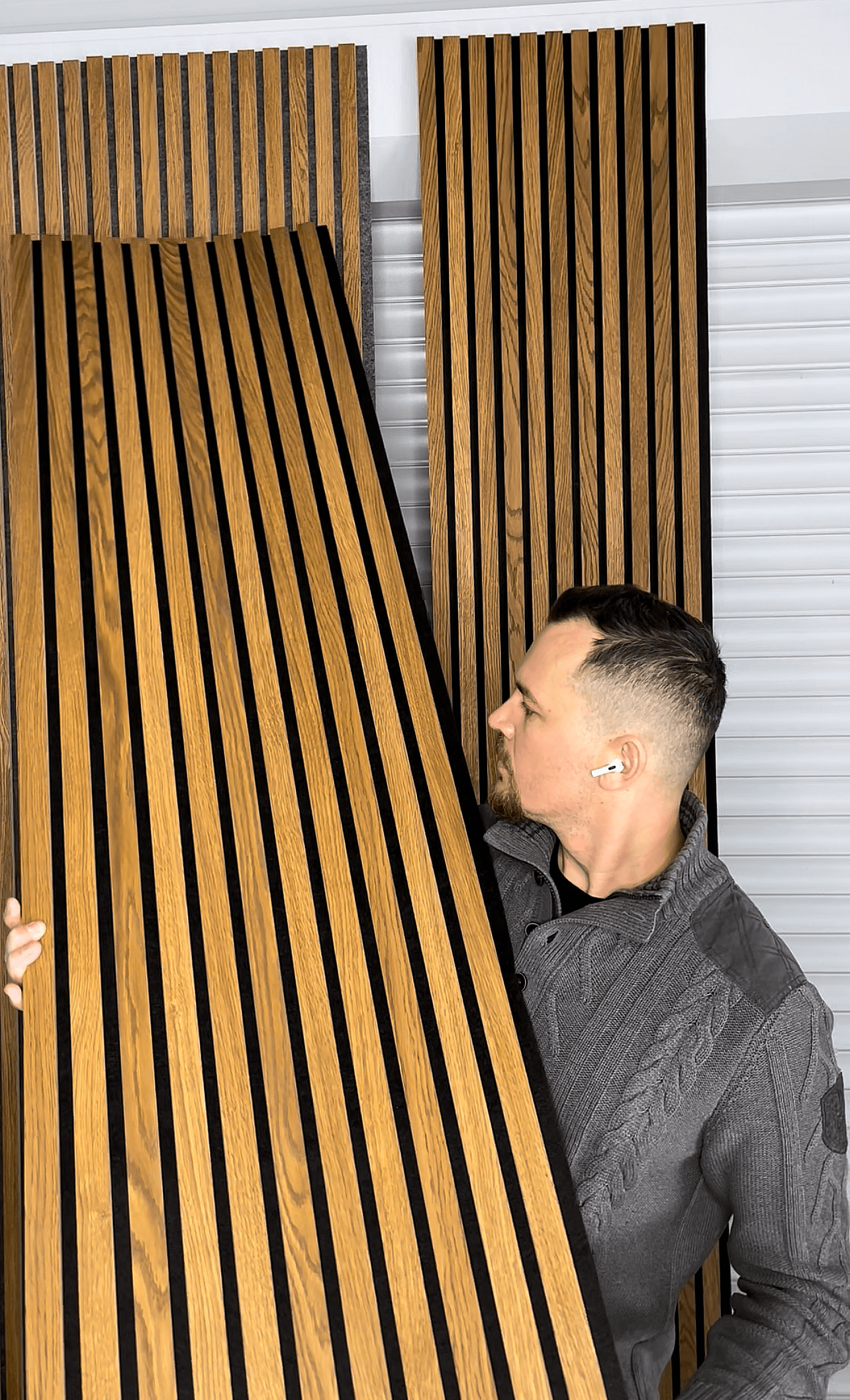 Стеновые реечные панели Akupanel – Дуб "Бурбон" на сером акустическом войлоке - фотография № 4