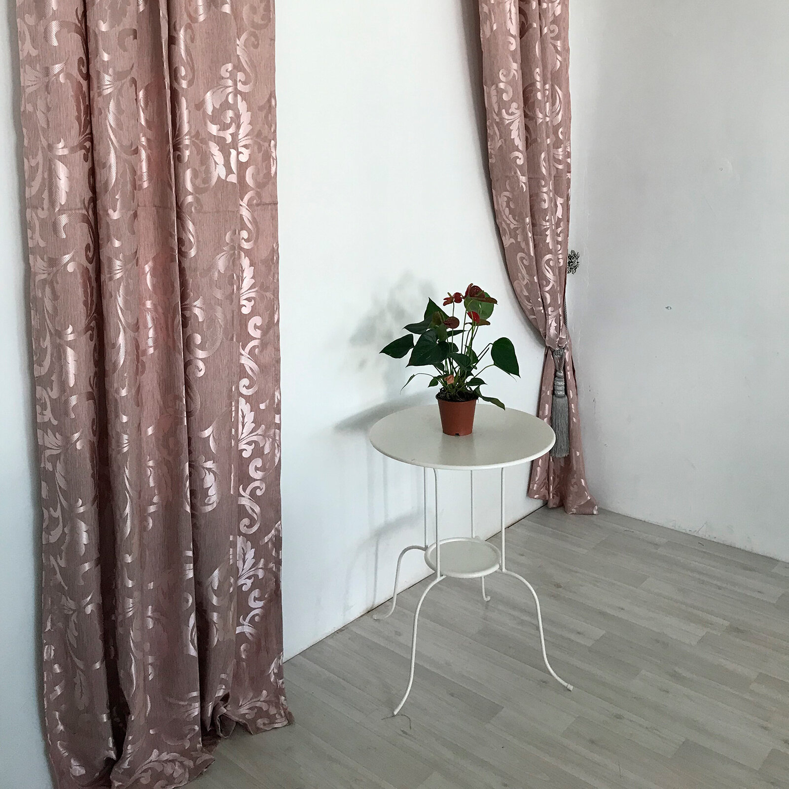 Штора Лен Розовый с Цветочным Орнаментом 150х265 - фотография № 2