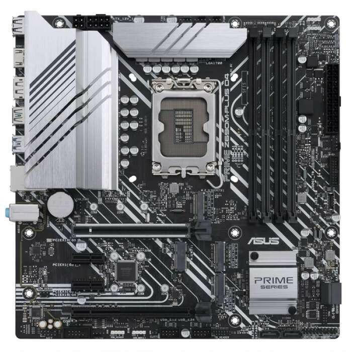 Материнская плата ASUS PRIME Z690M-PLUS D4, LGA1700, Z690, 4*DDR4, HDMI+DVI+DP, CrossFireX, SATA3 + RAID, Audio, Gb LAN, USB 3.2*8, USB 2.0*6, COM*1 header (w/o cable), mATX ; 90MB18Q0-M0EAY0