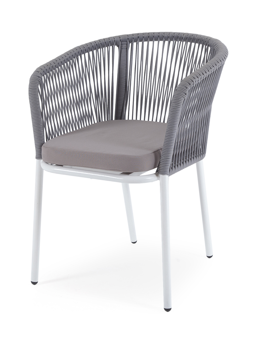 "Марсель" стул плетеный из роупа, каркас алюминий, светло-серый