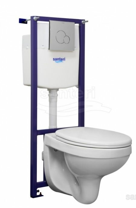 фото Комплект унитаза с инсталляцией Santeri Альфа с сиденьем Микролифт и клавишей смыва Хром