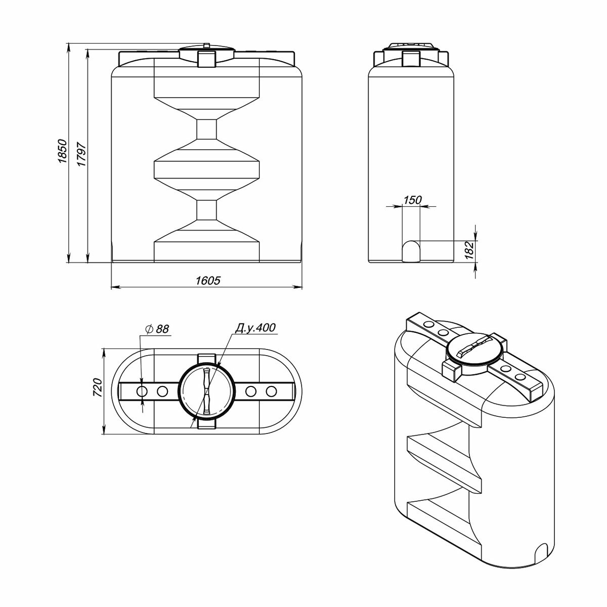 Пластиковая емкость для воды S 1500 л (ЭкоПром) - фотография № 3