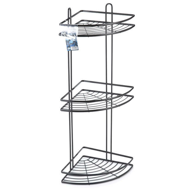 фото полка угловая для ванной Clio 3-х уровневая 20х20х60см черная