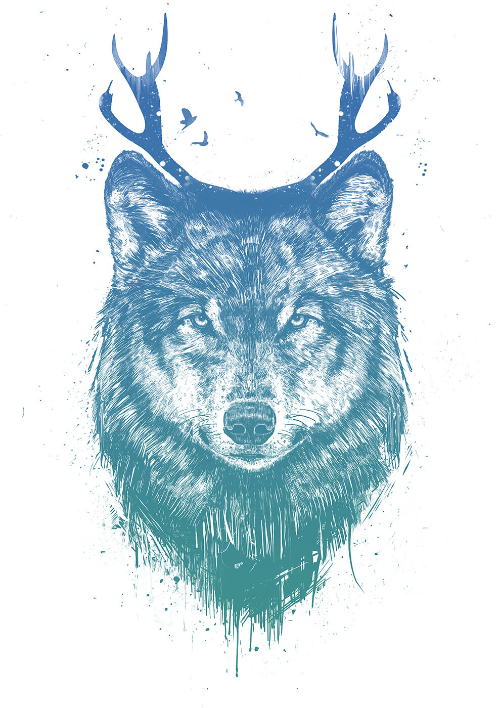 Интерьерный постер "Deer wolf" размера 40x50 см 400*500 мм репродукция без рамы в тубусе