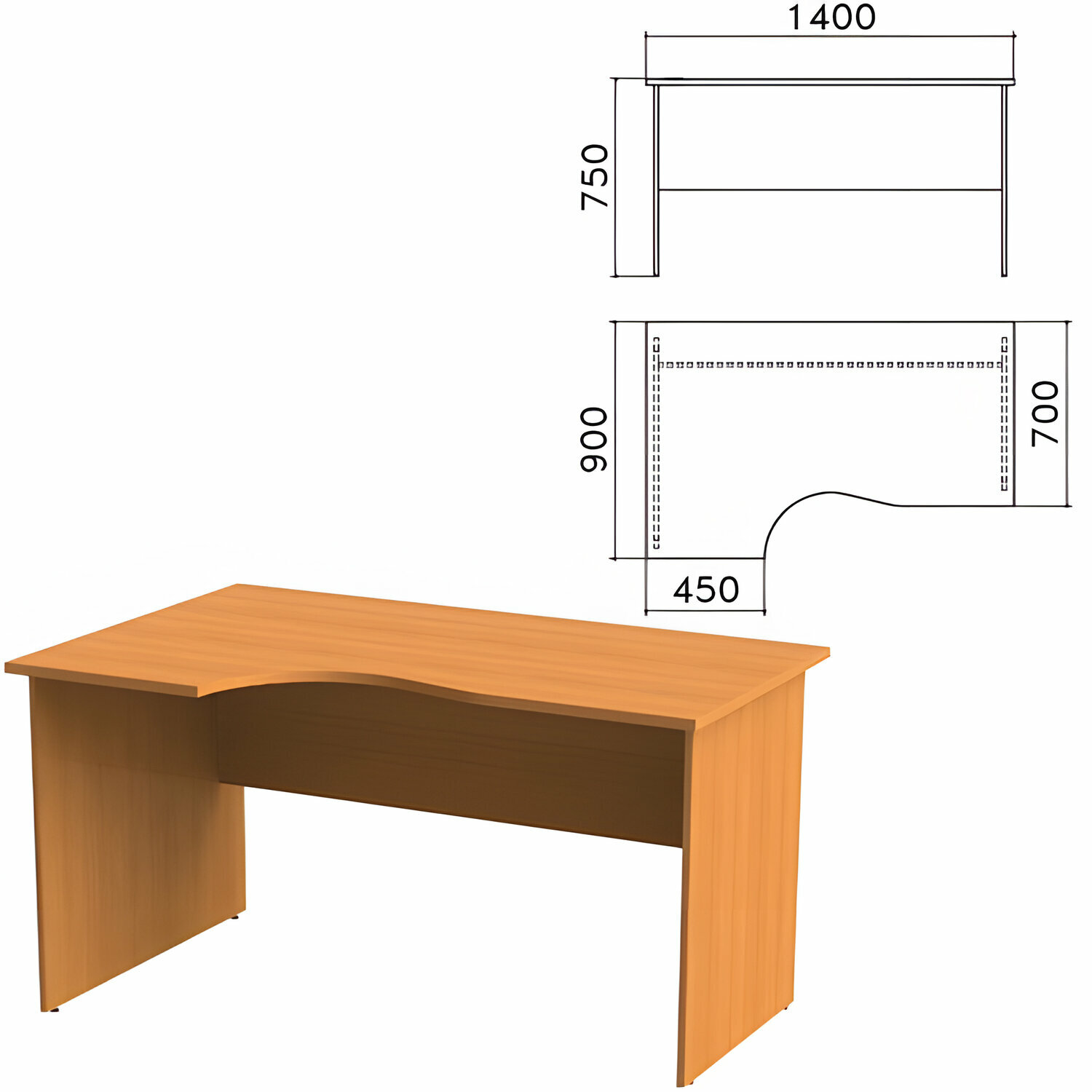 фото Стол письменный эргономичный «Фея», 1400×900×750 мм, левый, цвет орех милан, СФ07.5 /Квант продажи 1 ед./