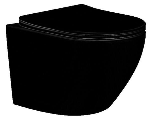 AQ1901-MB европа Унитаз подвесной безободковый 525*360*320мм, тонкое сиденье с механизмом плавного закрывания, крепеж, цвет матовый черный