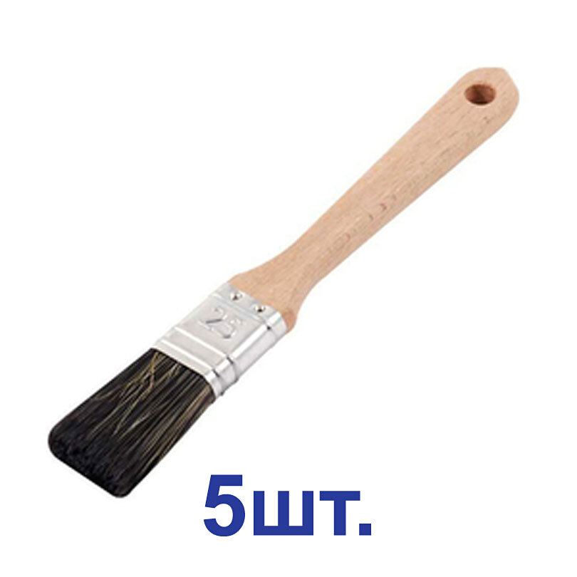 Кисть малярная плоская смешанная щетина Wenzo Wood 25х12 мм для антисептиков (5 шт.)