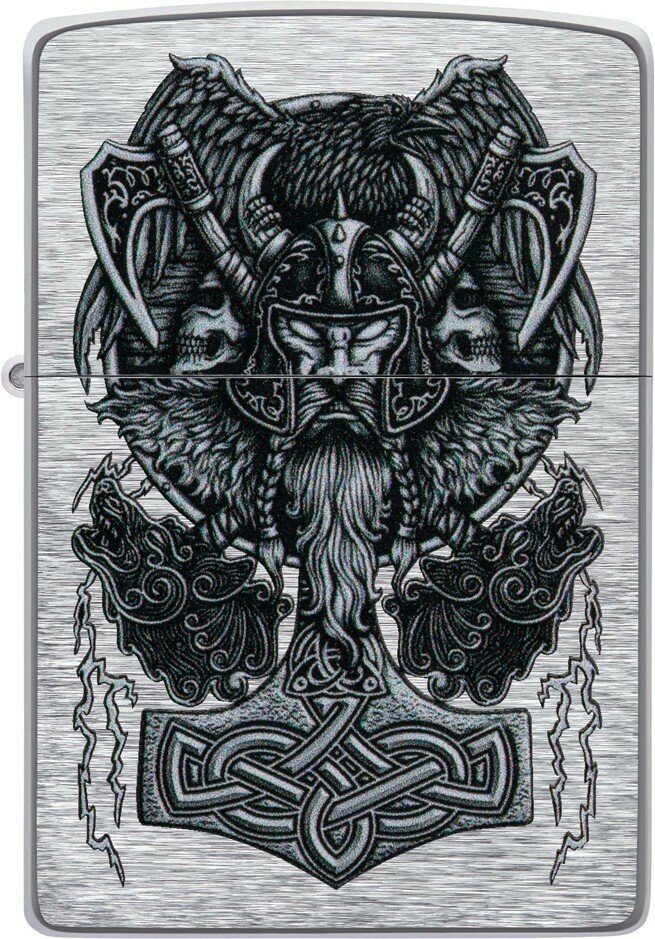 Зажигалка ZIPPO Viking Design с покрытием Brushed Chrome, латунь/сталь, серебристая, 38x13x57 мм - фотография № 2