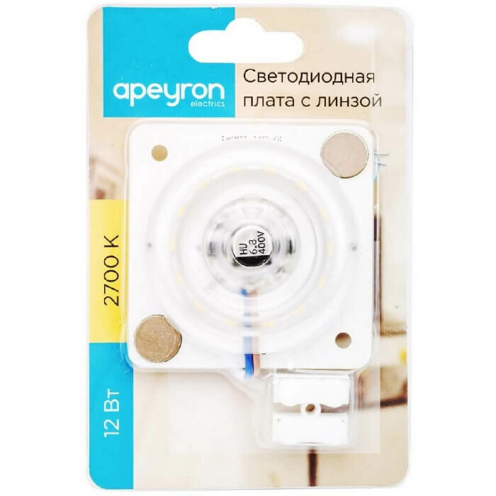 Плата светодиодная Apeyron 220В, 12Вт, SMD2835, 80Лм\Вт, 2700K, 63х63мм, прямоугольная с линзой - фотография № 2