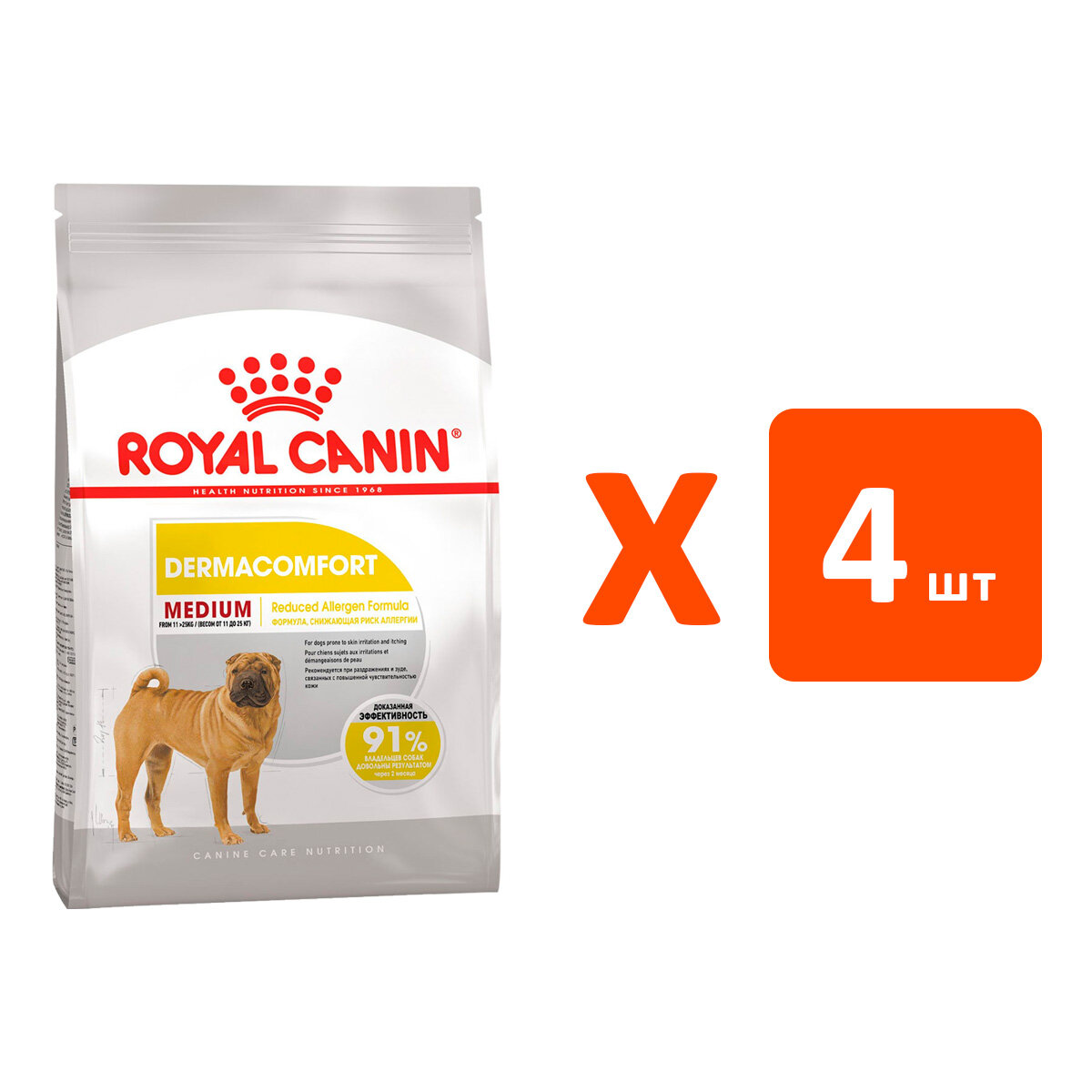 ROYAL CANIN MEDIUM DERMACOMFORT для взрослых собак средних пород при аллергии (3 кг х 4 шт)