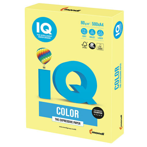 Бумага цветная IQ Color (А4, 80г/м², ZG34-лимонно-желтый, 500 листов)