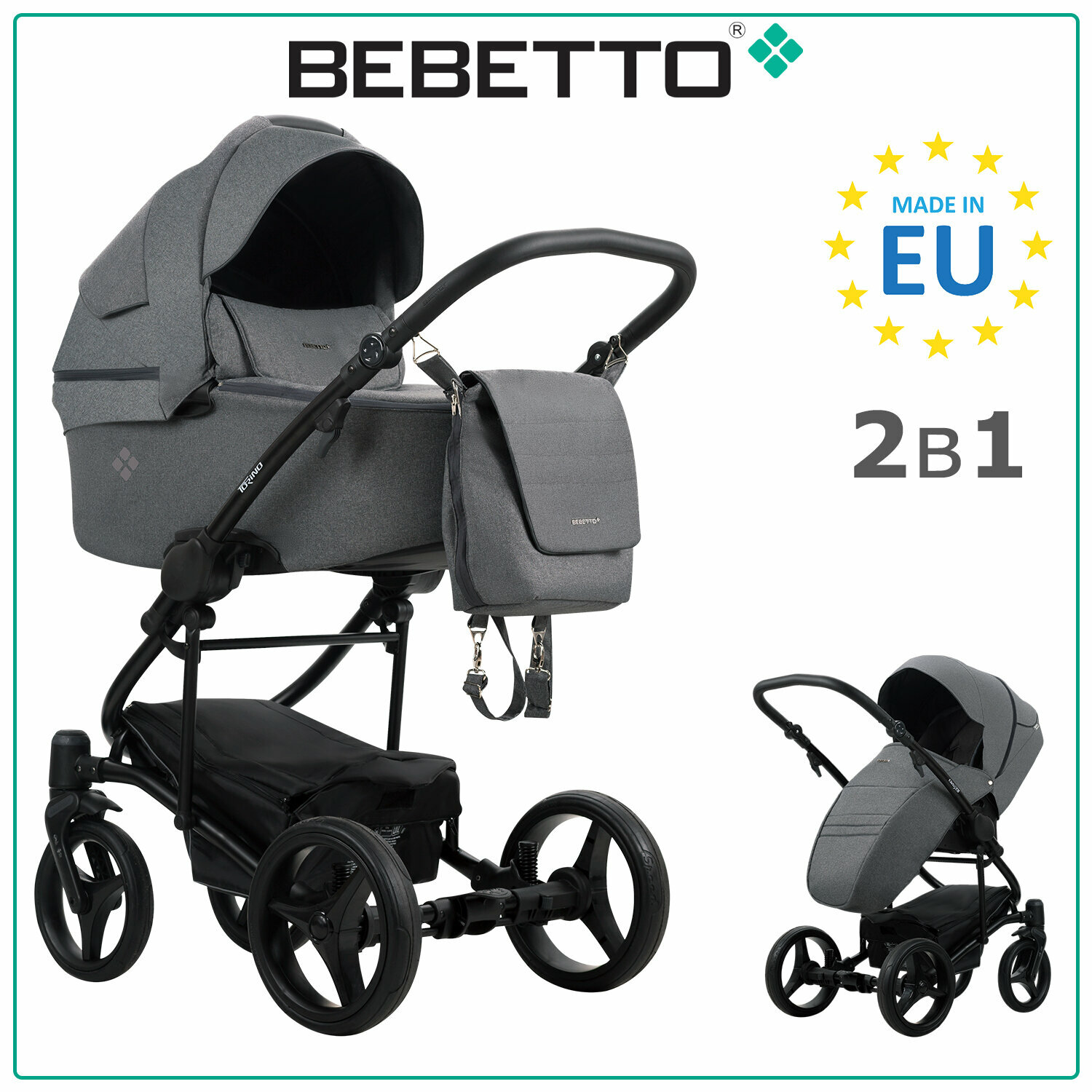 Детская коляска 2 в 1 Bebetto Torino TEX 03_CZM