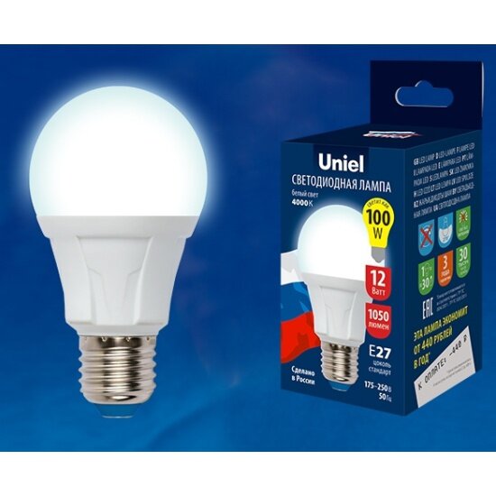 Светодиодная лампа UNIEL LED-A60 12W/NW/E27/FR PLP01WH