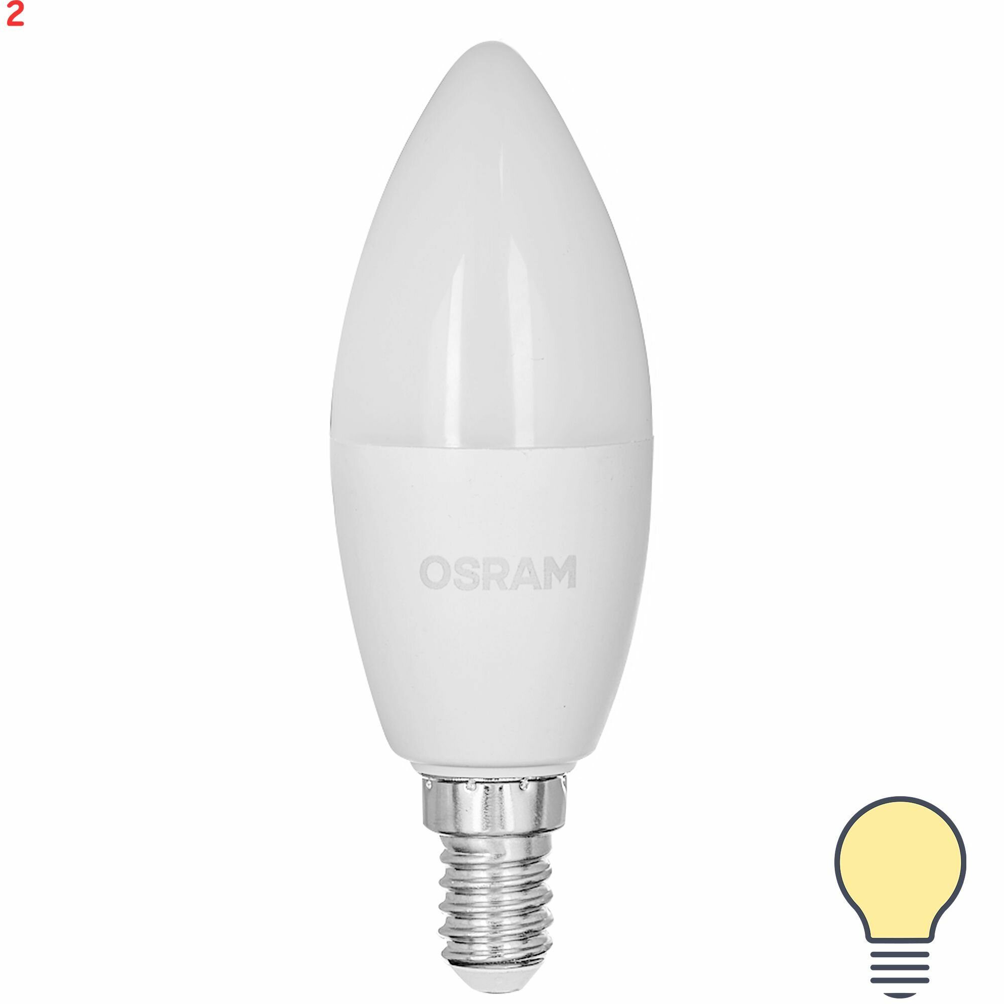 Лампа светодиодная Osram свеча 9Вт 806Лм E14 теплый белый свет (2 шт.)