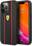 Карбоновый чехол Ferrari для iPhone 13 Pro PU Carbon/Smooth with metal logo Hard Black (FESNMHCP13LBK) - изображение