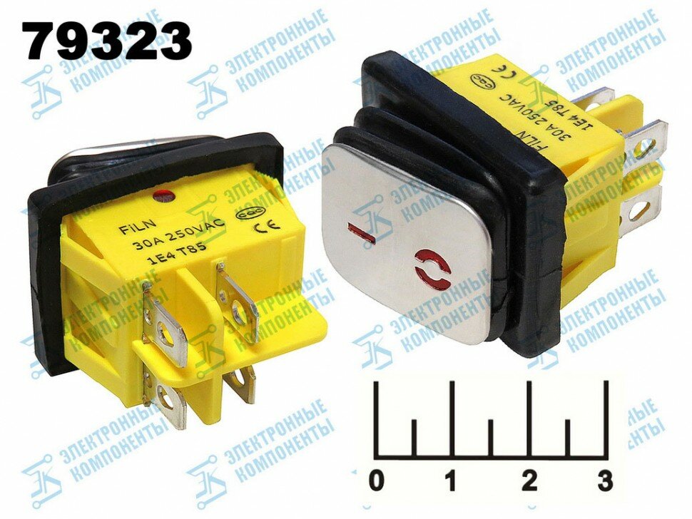 фото Выключатель 220/30 хром LED красный 4 контакта влагозащищенный (Filn)