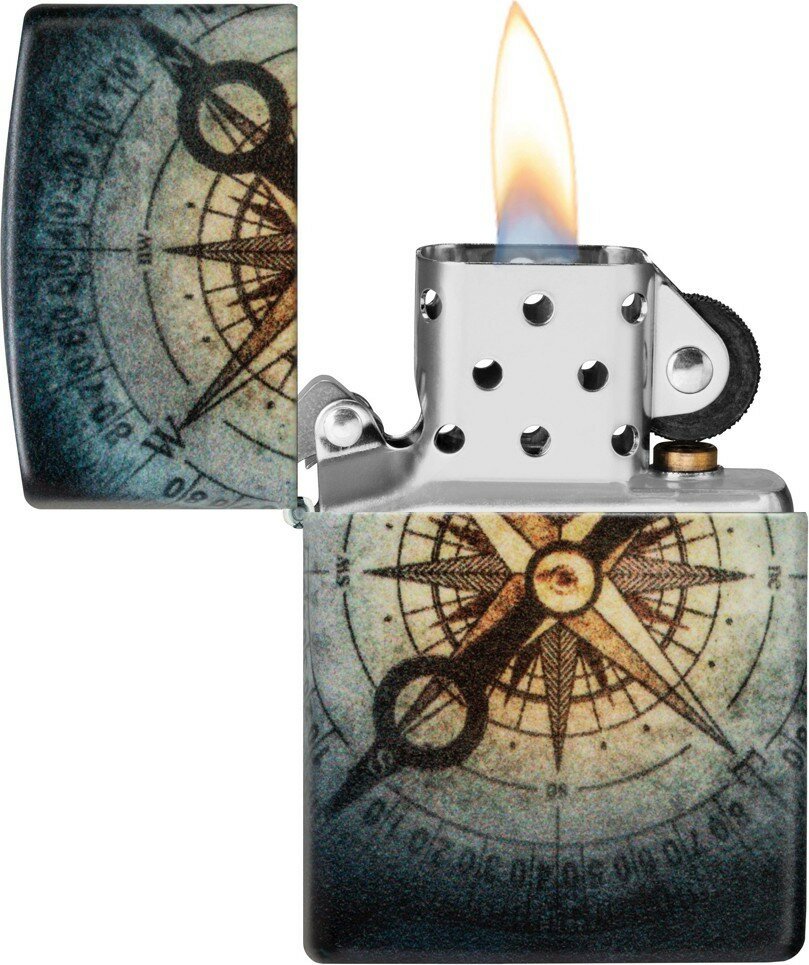 Зажигалка ZIPPO Compass Ghost с покрытием Glow In The Dark Green, латунь/сталь, черная, 38x13x57 мм - фотография № 3