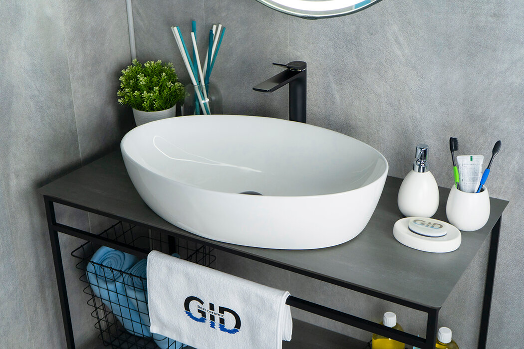 Керамическая накладная раковина в ванную Gid N9433 с сифоном ORIO A3202