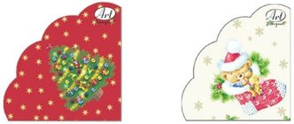 Салфетки Новогодние BOQUET набор 3-слойные: Плюшевый мишка 32 см 12 шт круглые, Новогодняя ель на красном 32см 12 шт круглые