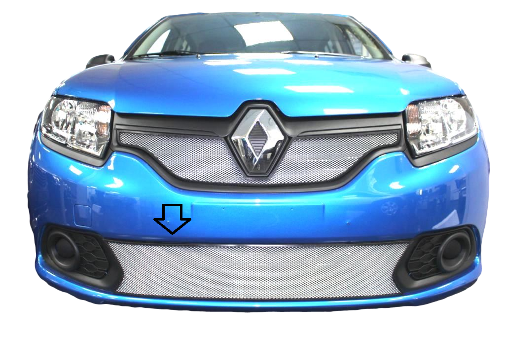 Защита радиатора (защитная сетка) Renault Sandero 2014-> хромированная нижняя